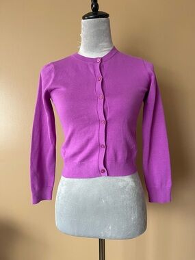 Jacadi Girls Classic Button-Front Crewneck Cardigan purple size 10